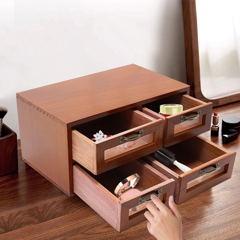 Wooden Desk Organizer With Drawers Drawer Desktop Storage Cabinet 6