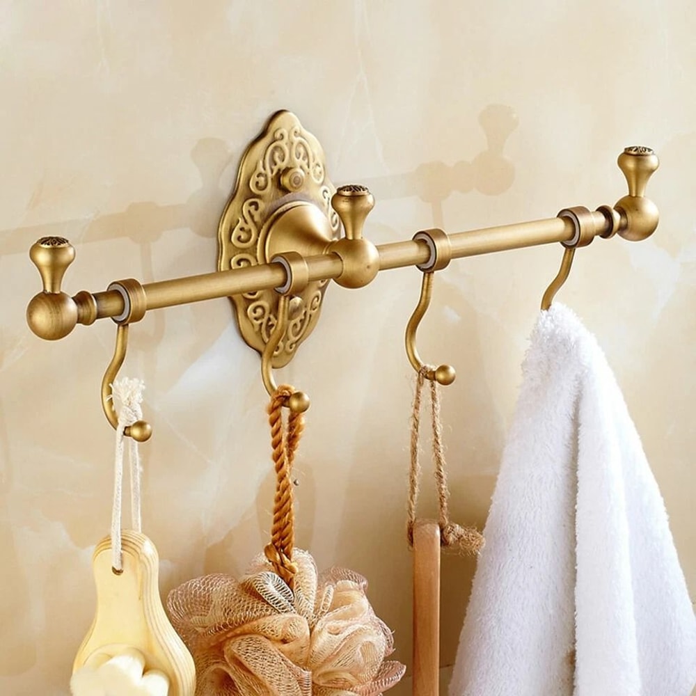 Vintage Brass Towel Rack With Wall Mounted Shelf 0