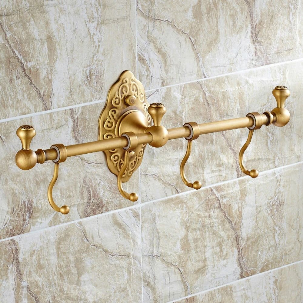 Vintage Brass Towel Rack With Wall Mounted Shelf 8