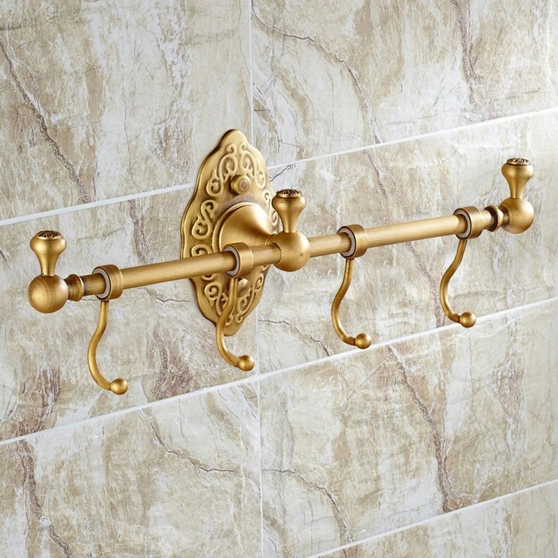 Vintage Brass Towel Rack With Wall Mounted Shelf 8