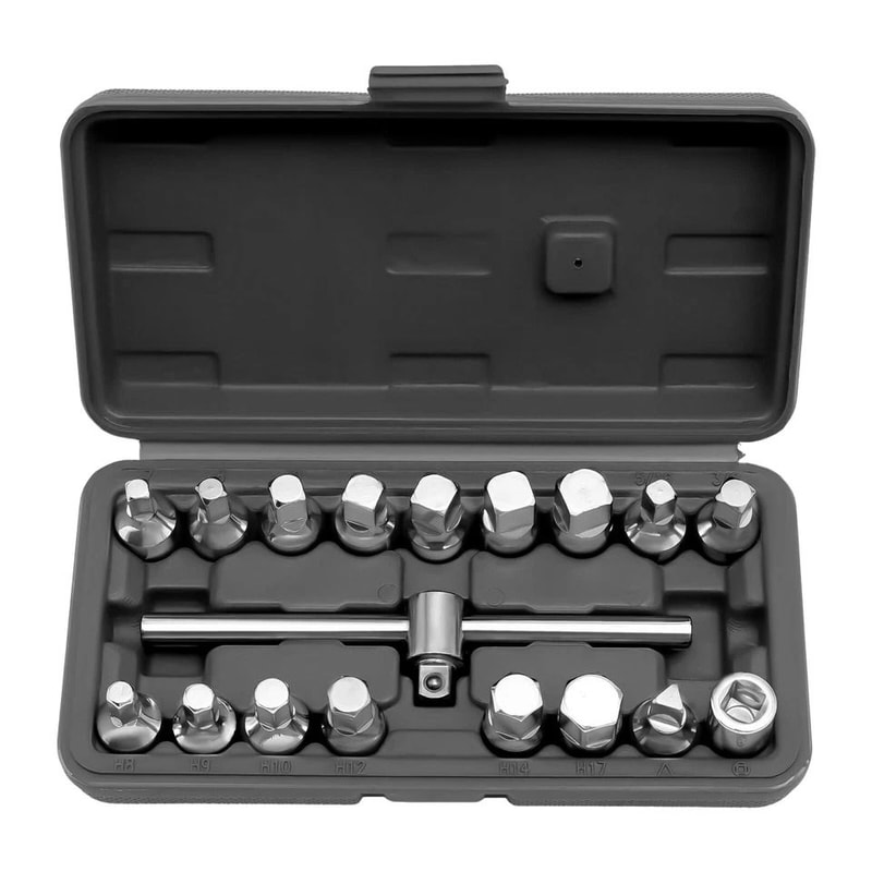 Oil Drain Plug Socket Set With Drive T Bar For Hex Square Sump Plugs 3