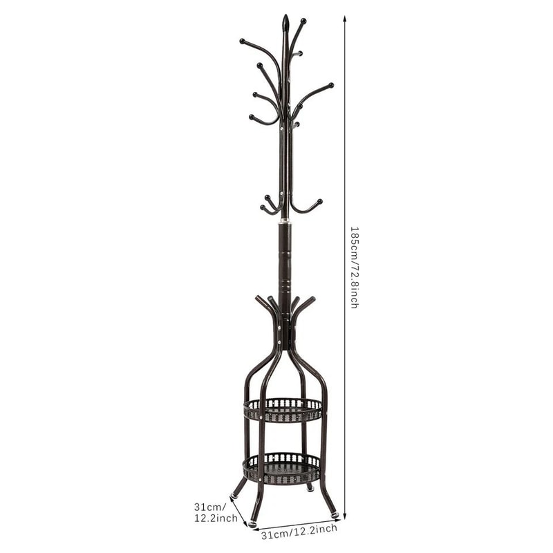 Freestanding Coat Rack Stand With Hat Bag Hooks And Space Saving Storage 8