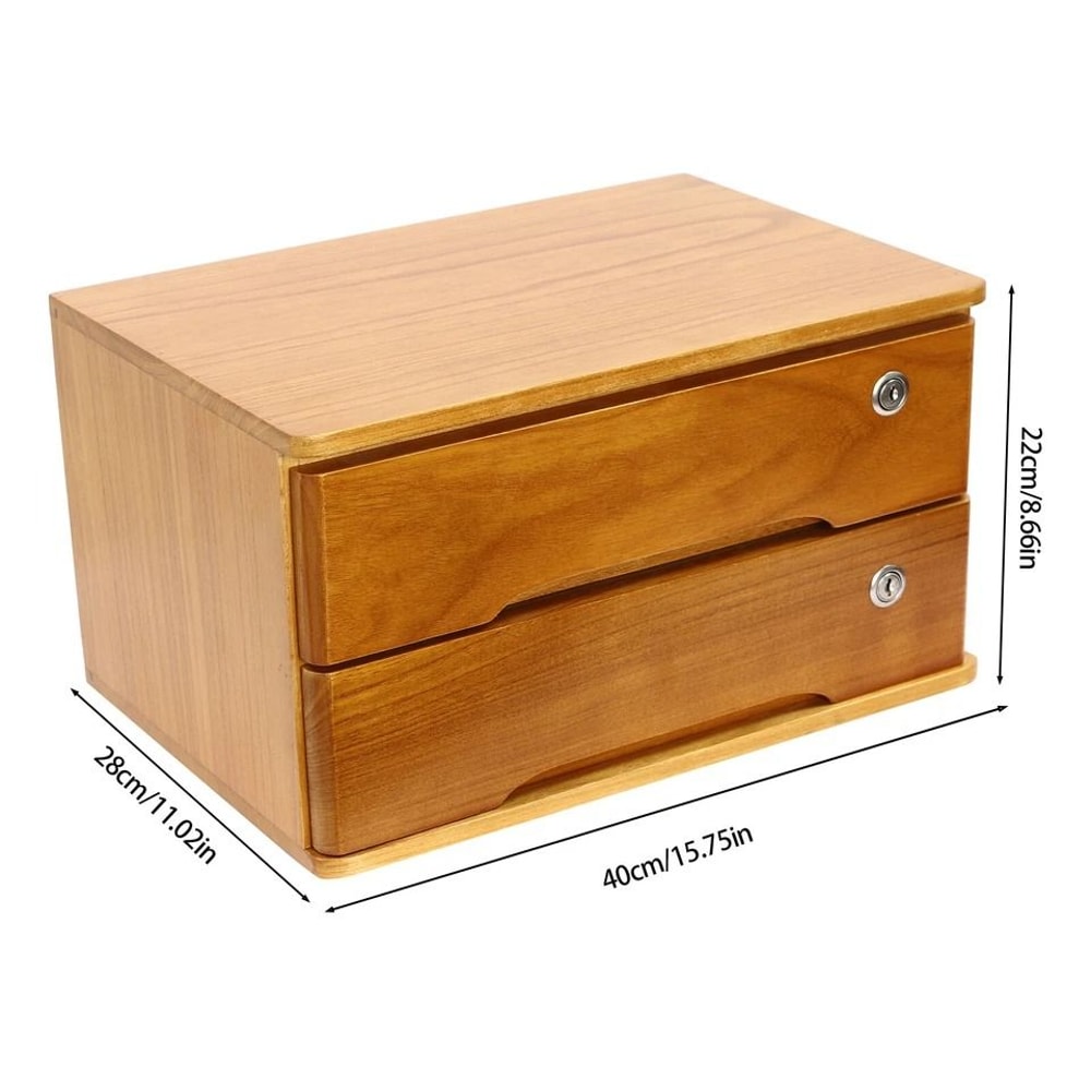 Lockable Tier Desk Organizer Wooden Desktop Storage Drawer For Home Office 7