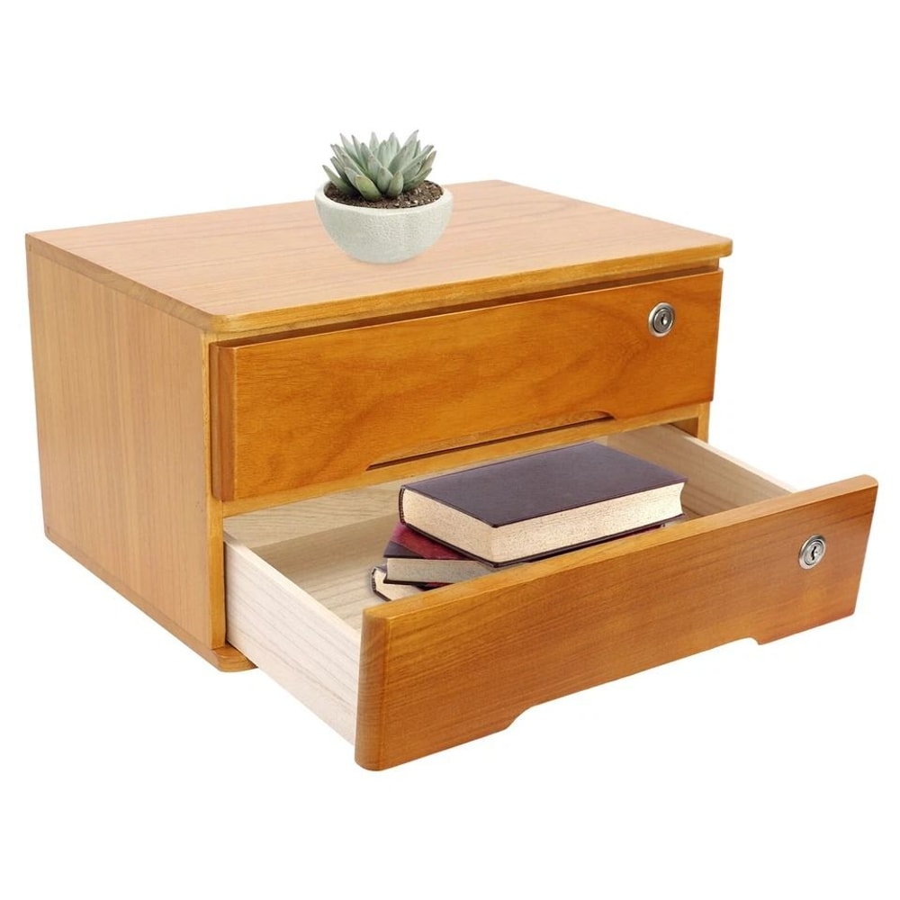 Lockable Tier Desk Organizer Wooden Desktop Storage Drawer For Home Office 8