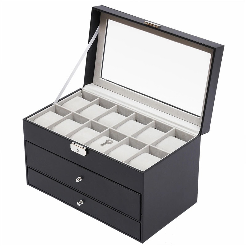 Watch Box With Slot Jewelry Organizer And Sunglass Storage Case 0