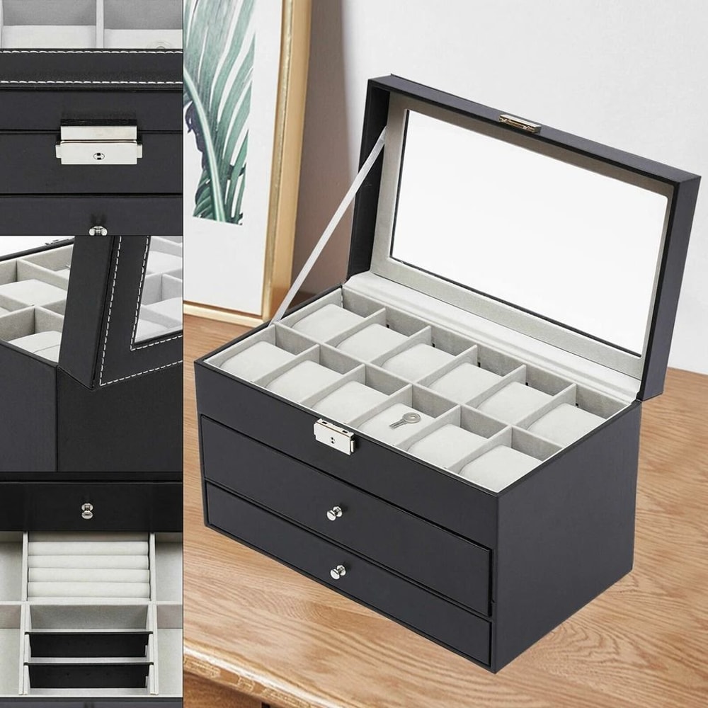 Watch Box With Slot Jewelry Organizer And Sunglass Storage Case 1