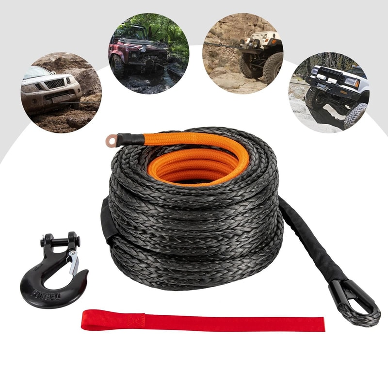 Synthetic Winch Rope With Hook Lb Orange Recovery Cable 1
