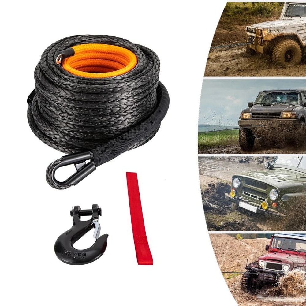 Synthetic Winch Rope With Hook Lb Orange Recovery Cable 2