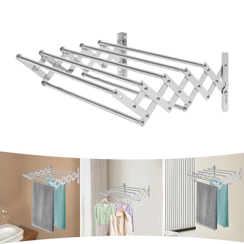 Wall Mounted Clothes Drying Rack Stainless Steel Retractable Laundry Rack 2