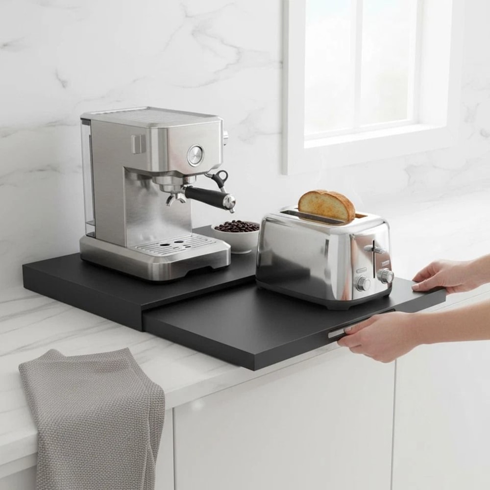 Microwave Stand With PullOut Shelf And Countertop Organizer For Compact Kitchens 7