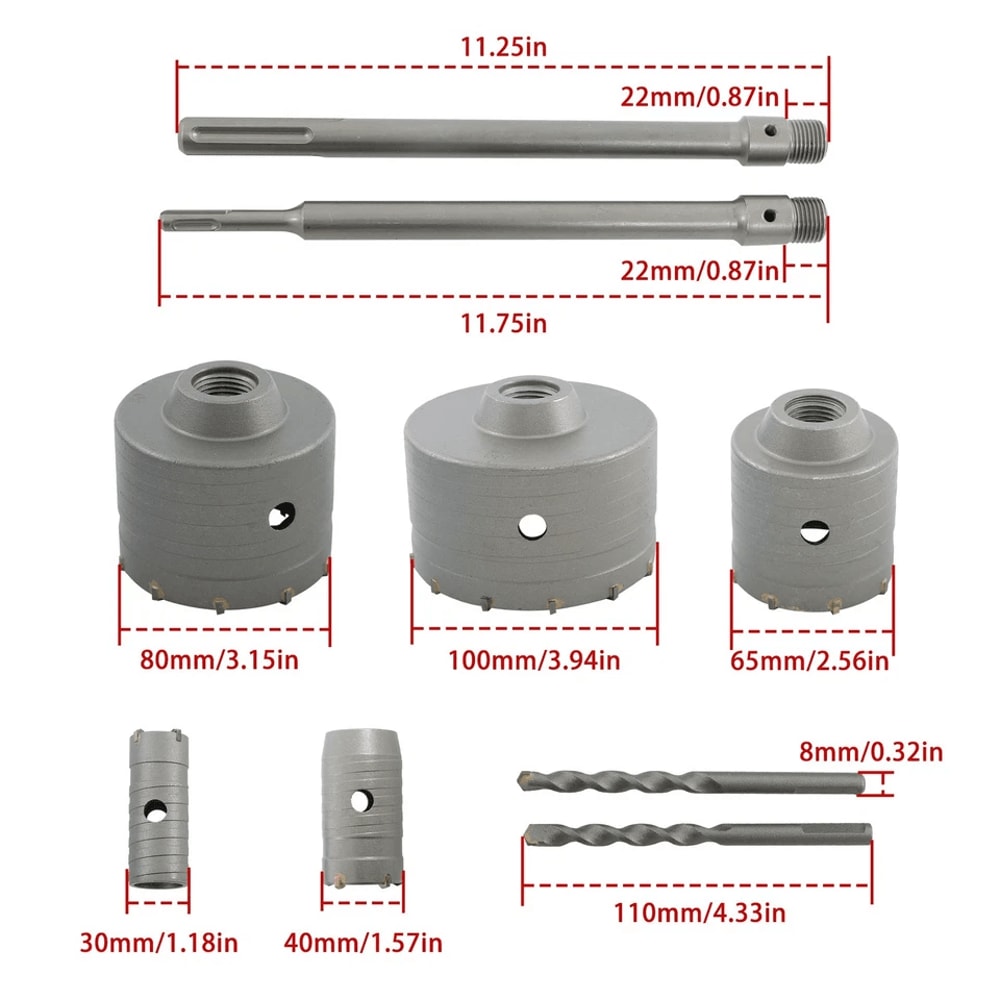 Oncrete Hole Saw Kit For Brick Cement Stone And Masonry Wall Drilling 2