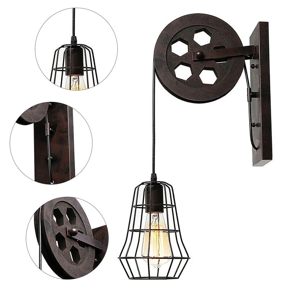 Rustic Pulley Wall Lamp Vintage Farmhouse Wall Sconce For Hallway Decor 3