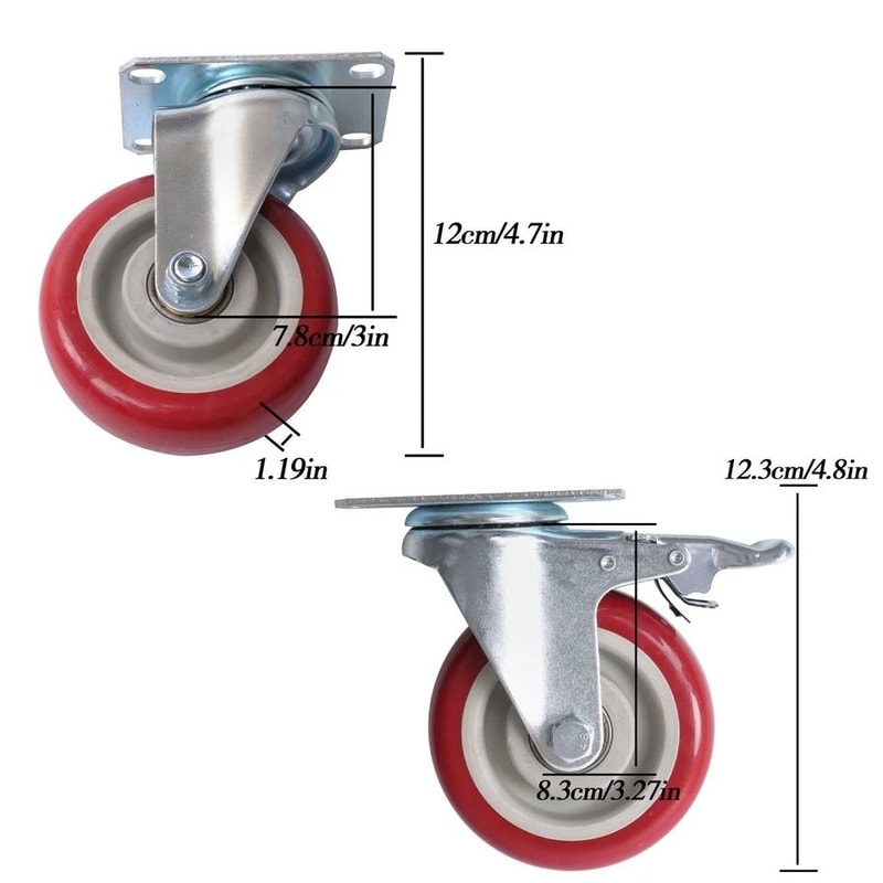 Heavy Duty Caster Wheels Swivel Set With Brakes For Furniture Carts 6