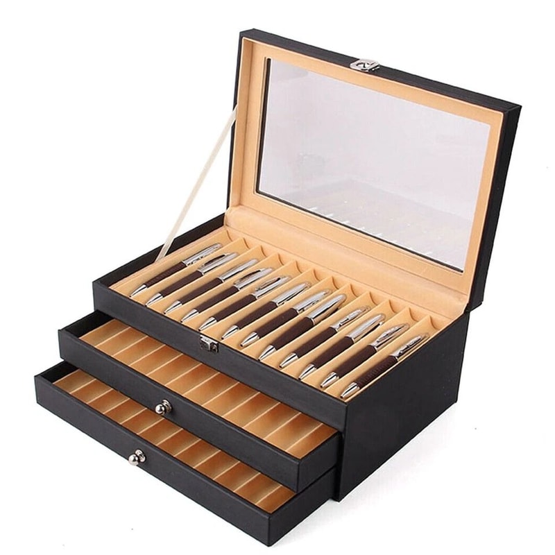 Premium Fountain Pen Display Case Leather Pen Storage Organizer Box 2