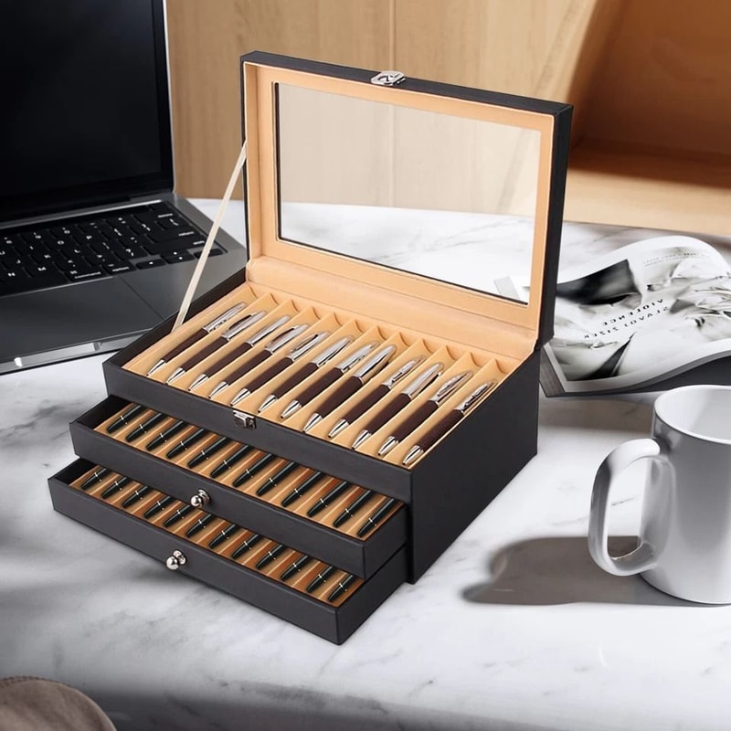 Premium Fountain Pen Display Case Leather Pen Storage Organizer Box 3