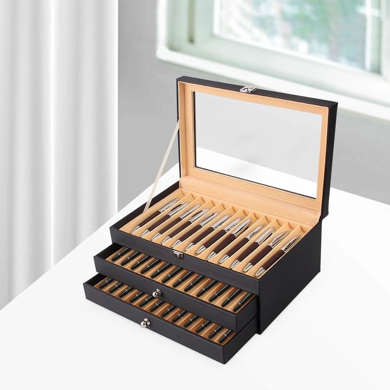 Premium Fountain Pen Display Case Leather Pen Storage Organizer Box 4