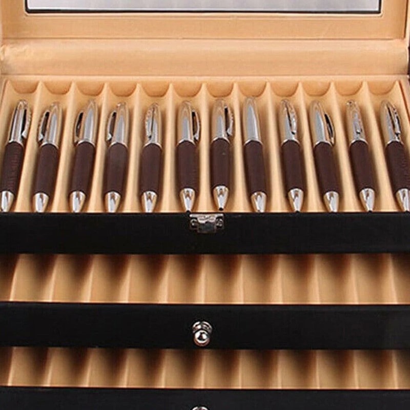 Premium Fountain Pen Display Case Leather Pen Storage Organizer Box 6