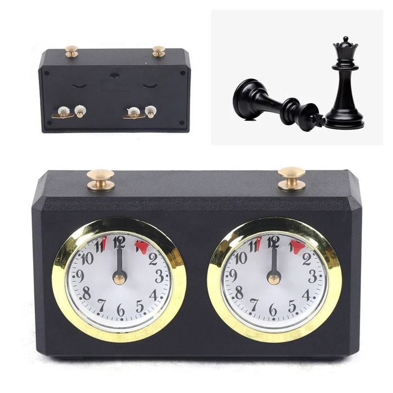 Wooden Mechanical Chess Clock Timer With Alarm For Home Practice And Board Games 4