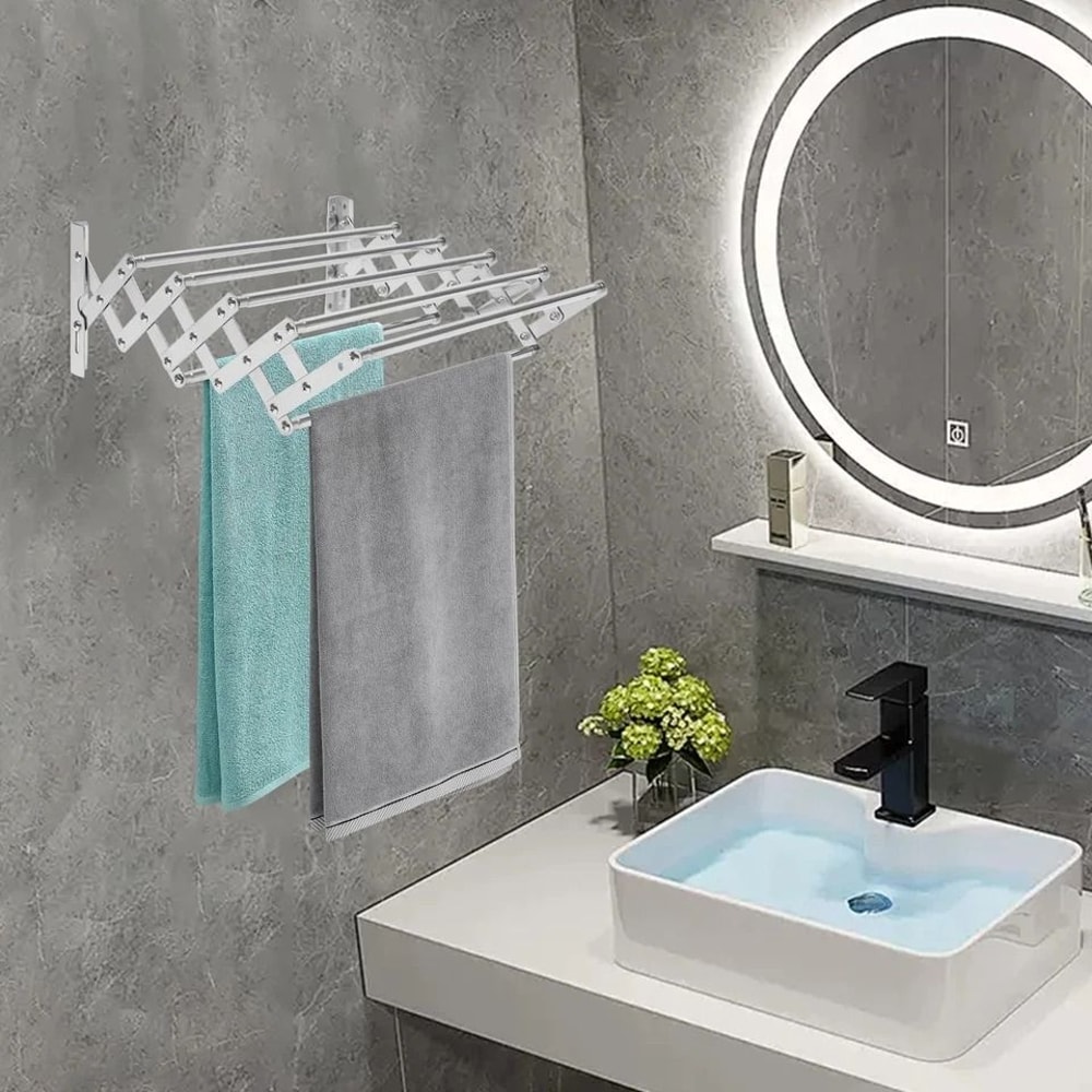 Stainless Steel Wall Mounted Clothes Drying Rack Retractable Laundry Airer 0
