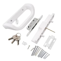 keyed sliding patio door handle set with mortise lock cylinder and keeper