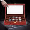 Slot Wooden Watch Box With Glass Top Display And Velvet Organizer 0