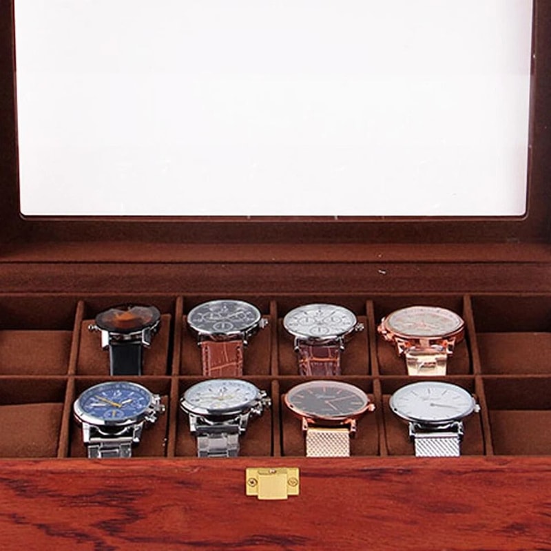 Slot Wooden Watch Box With Glass Top Display And Velvet Organizer 2