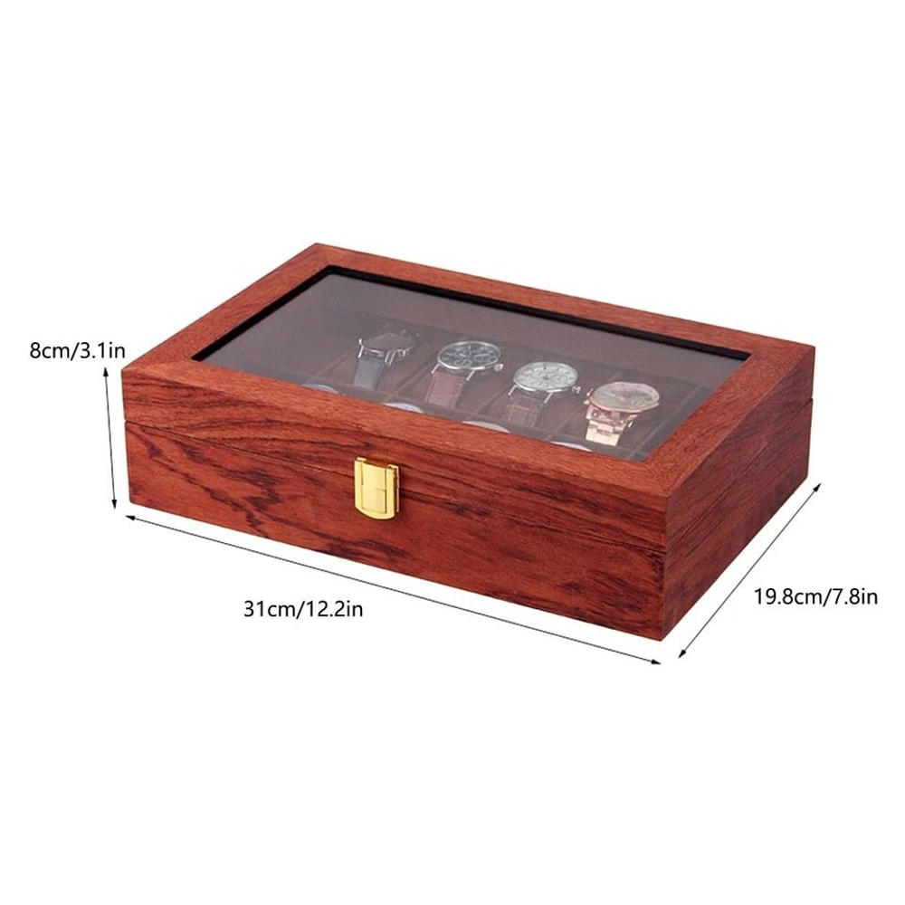 Slot Wooden Watch Box With Glass Top Display And Velvet Organizer 6
