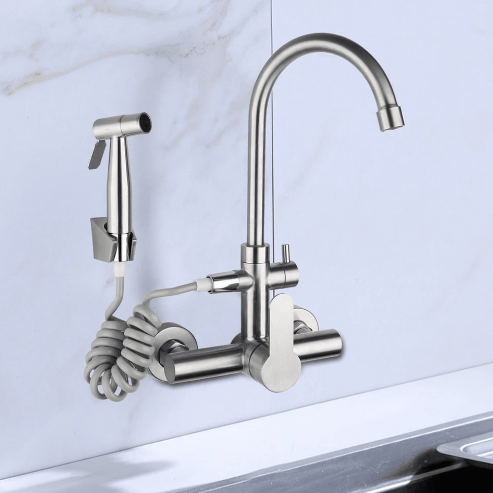 Premium Wall Mount Kitchen Faucet Stainless Steel Commercial Faucet 0