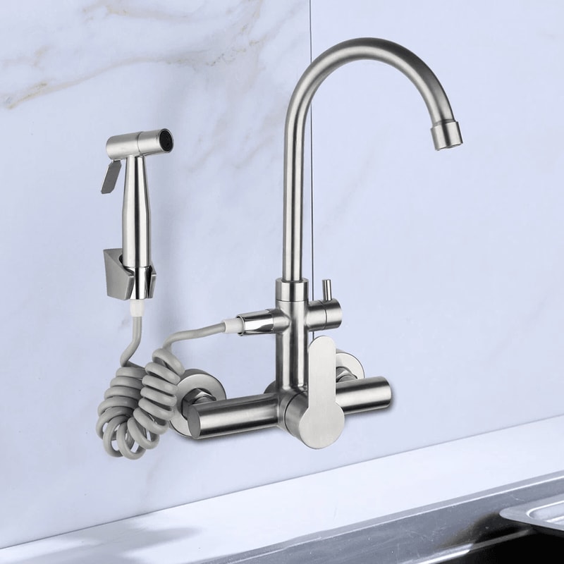Premium Wall Mount Kitchen Faucet Stainless Steel Commercial Faucet 0