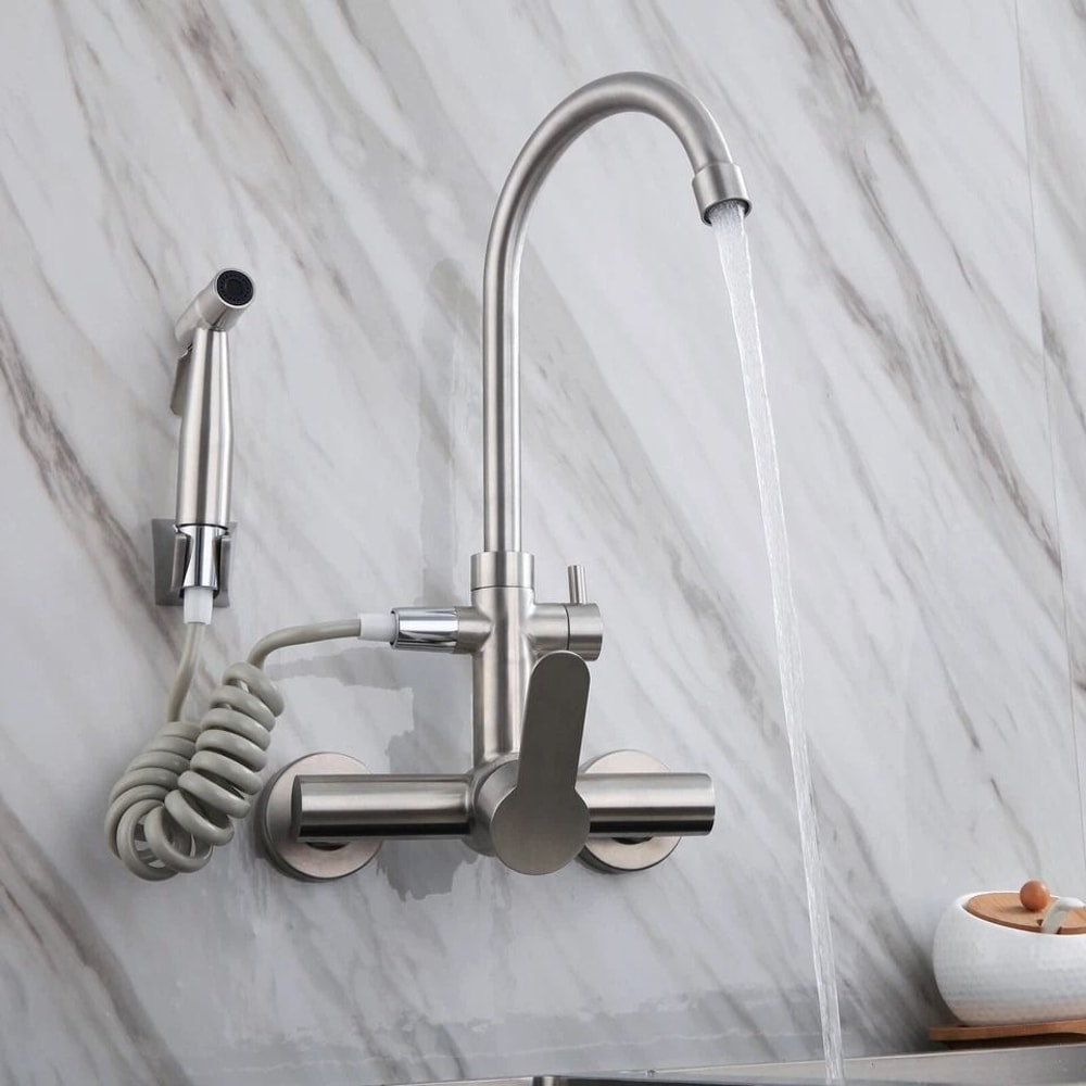 Premium Wall Mount Kitchen Faucet Stainless Steel Commercial Faucet 4