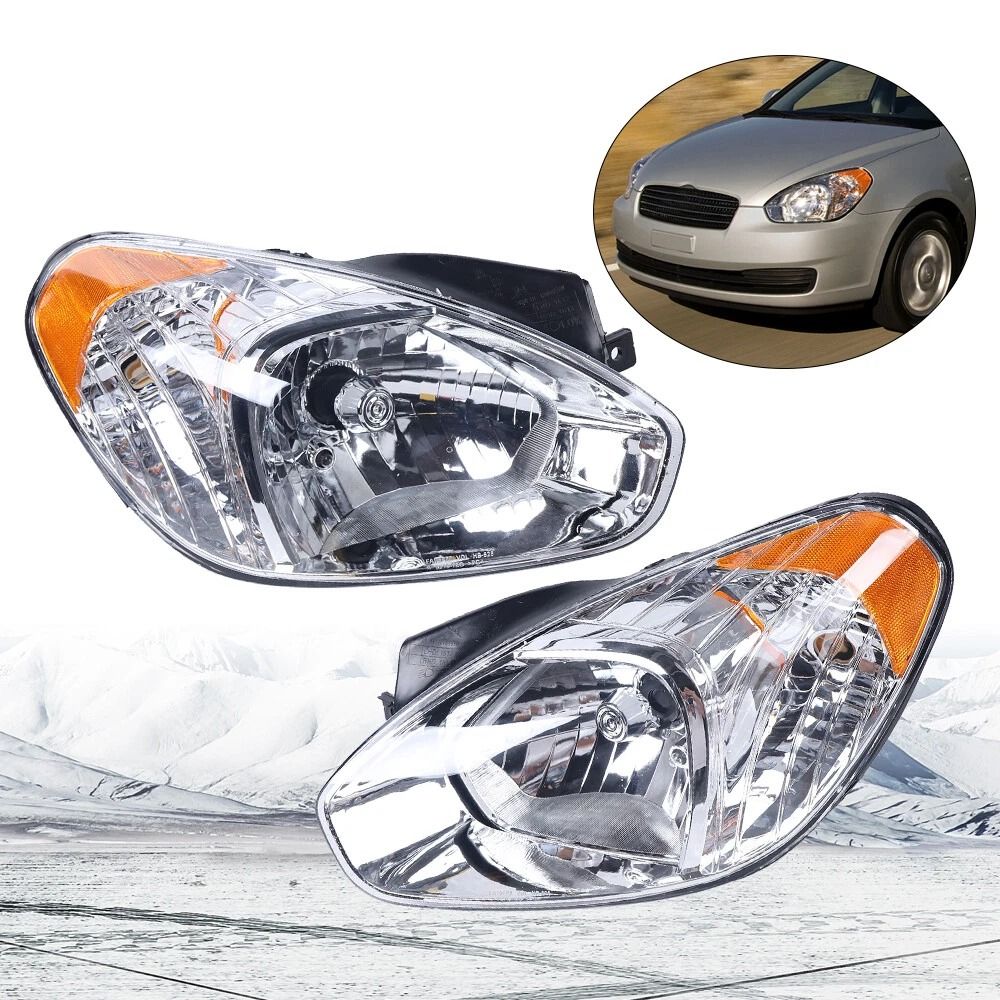 Premium Hyundai Accent Headlight Assembly Set Clear Lens Front Headlights 0