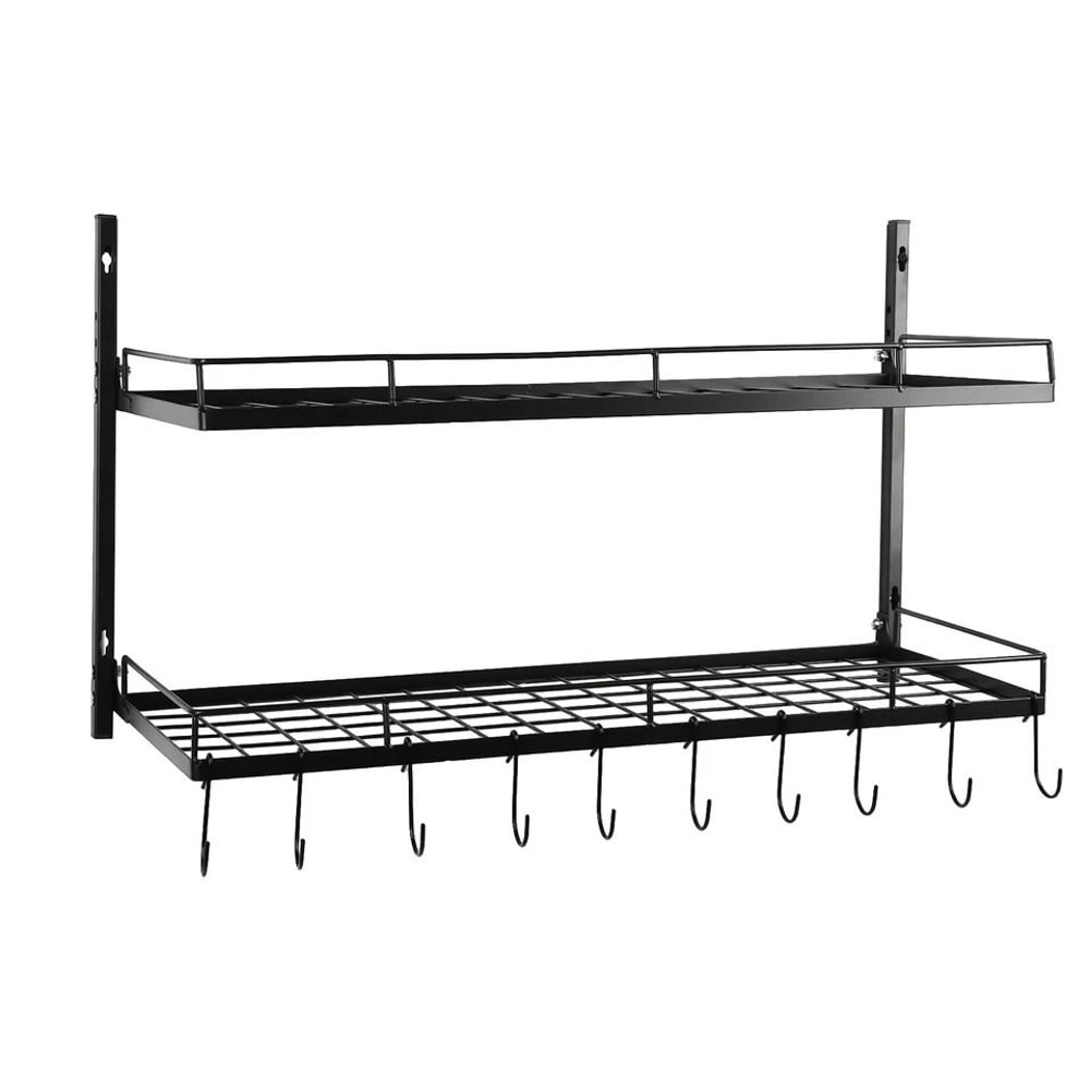 SpaceSaver Wall Mounted Pot Rack With Hooks For Pots Pans Kitchen Organization 2