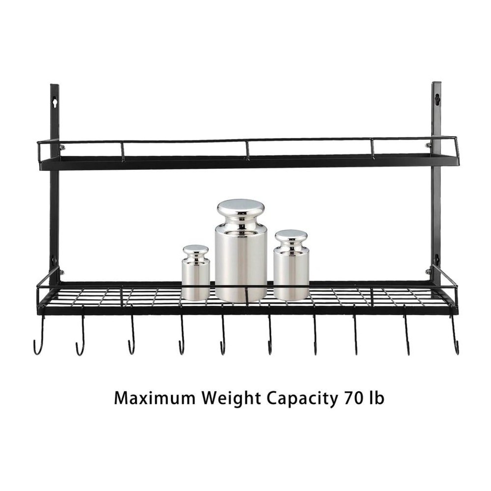 SpaceSaver Wall Mounted Pot Rack With Hooks For Pots Pans Kitchen Organization 3