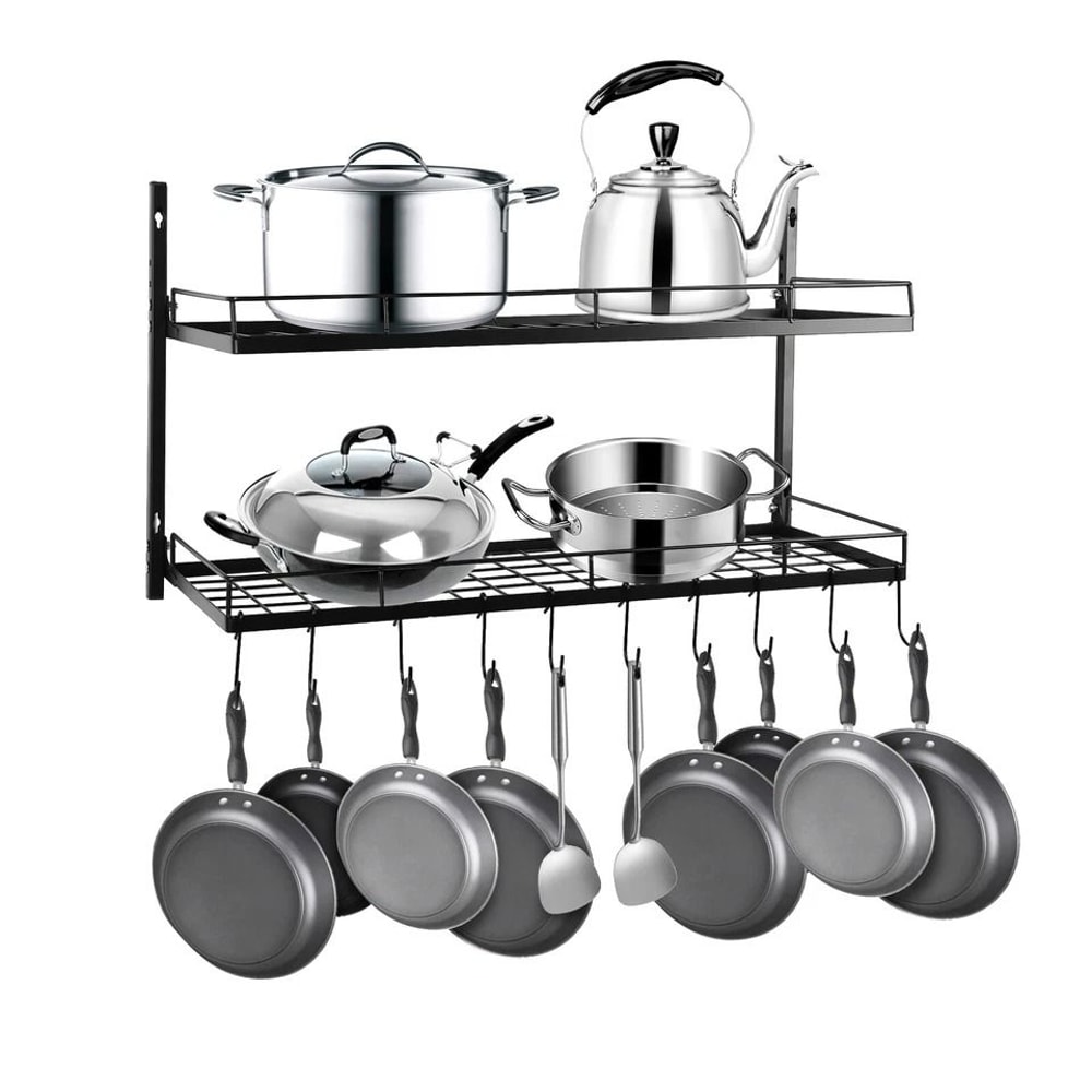 SpaceSaver Wall Mounted Pot Rack With Hooks For Pots Pans Kitchen Organization 4