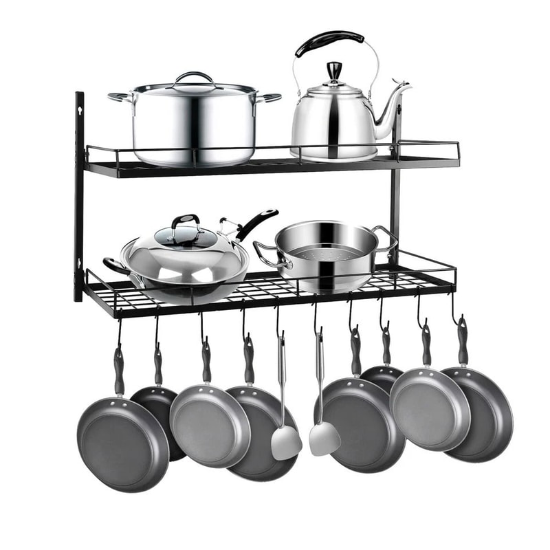 SpaceSaver Wall Mounted Pot Rack With Hooks For Pots Pans Kitchen Organization 4