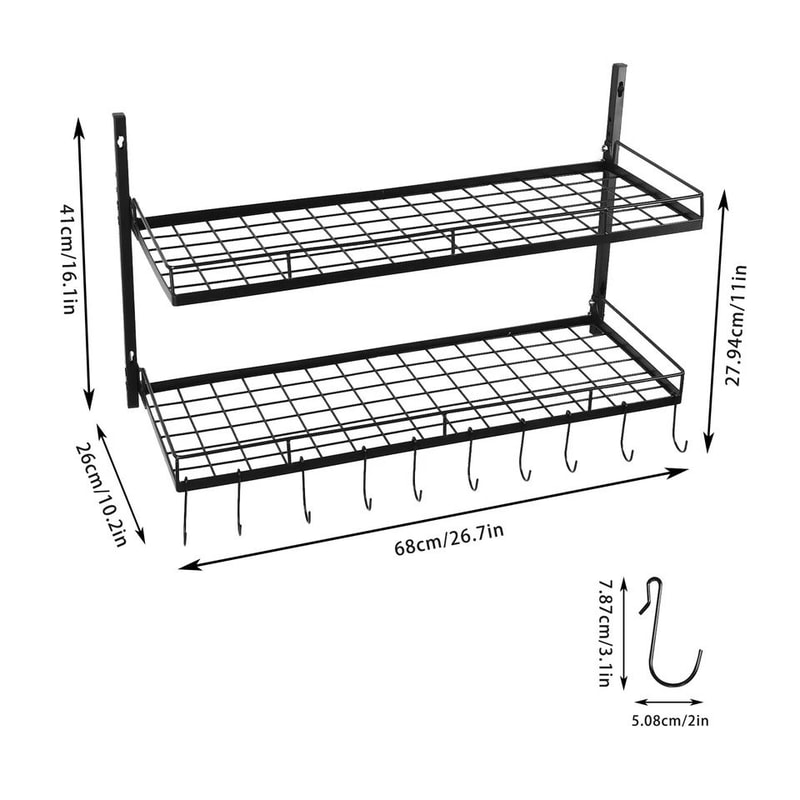 SpaceSaver Wall Mounted Pot Rack With Hooks For Pots Pans Kitchen Organization 5