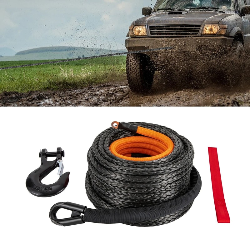Synthetic Winch Rope With Hook Heavy Duty Recovery Cable 0