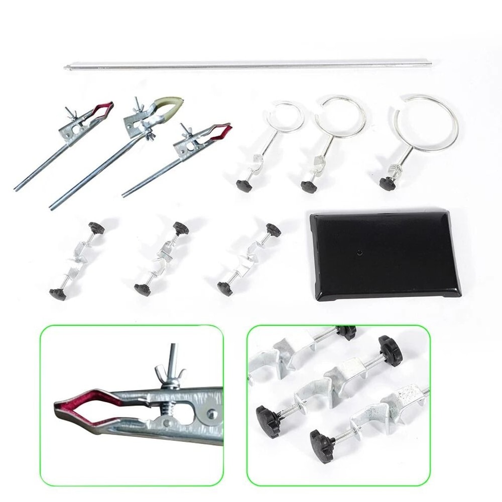 Premium Laboratory Flask Support Set With Lab Support Stand Clips Durable Iron Chemistry Rack 3