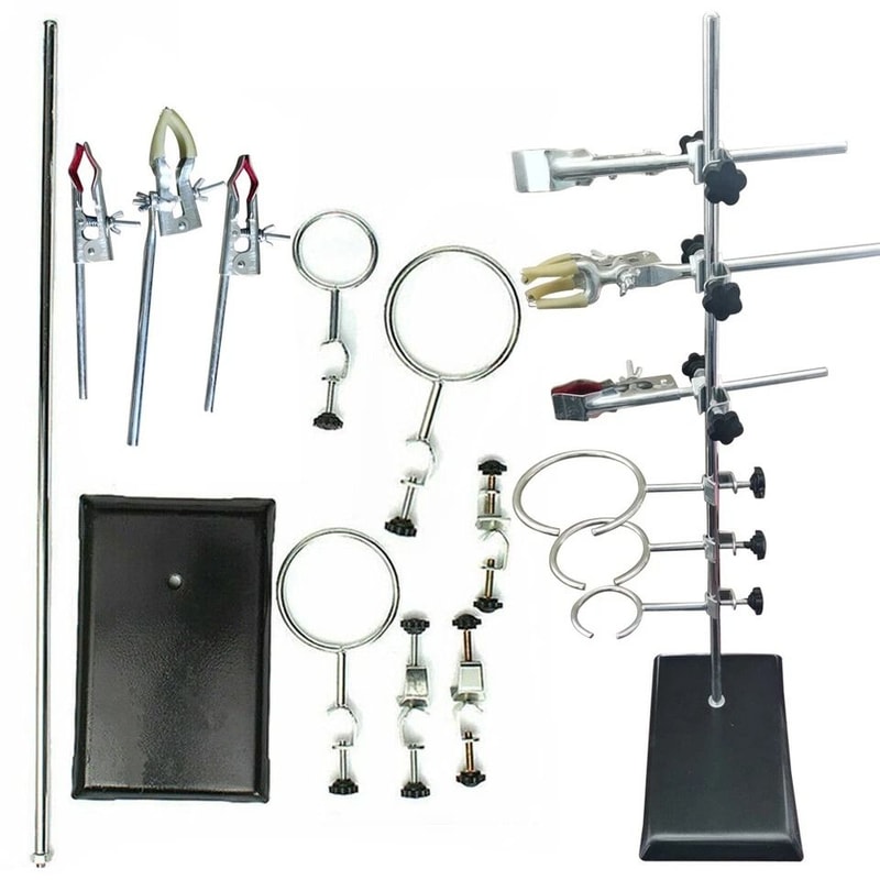 Premium Laboratory Flask Support Set With Lab Support Stand Clips Durable Iron Chemistry Rack 4