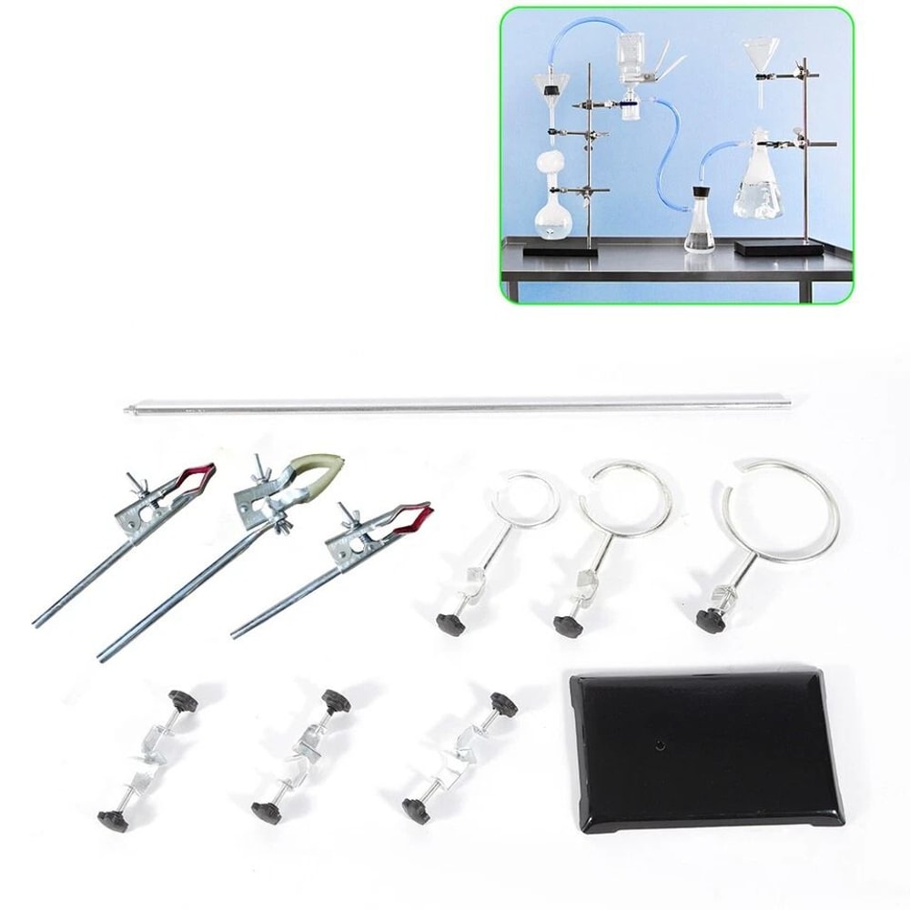 Premium Laboratory Flask Support Set With Lab Support Stand Clips Durable Iron Chemistry Rack 6