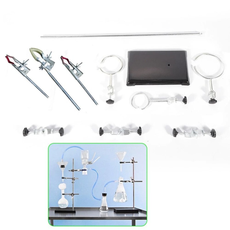 Premium Laboratory Flask Support Set With Lab Support Stand Clips Durable Iron Chemistry Rack 7