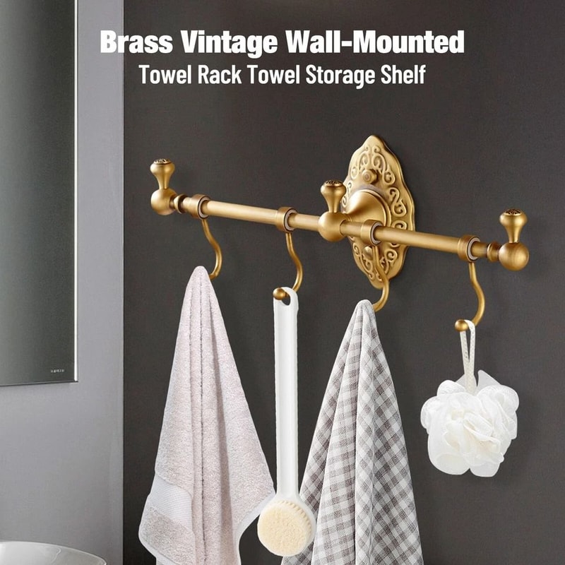 Vintage Brass Towel Rack With Shelf Hook Wall Mounted Towel Bar For Bathroom 2