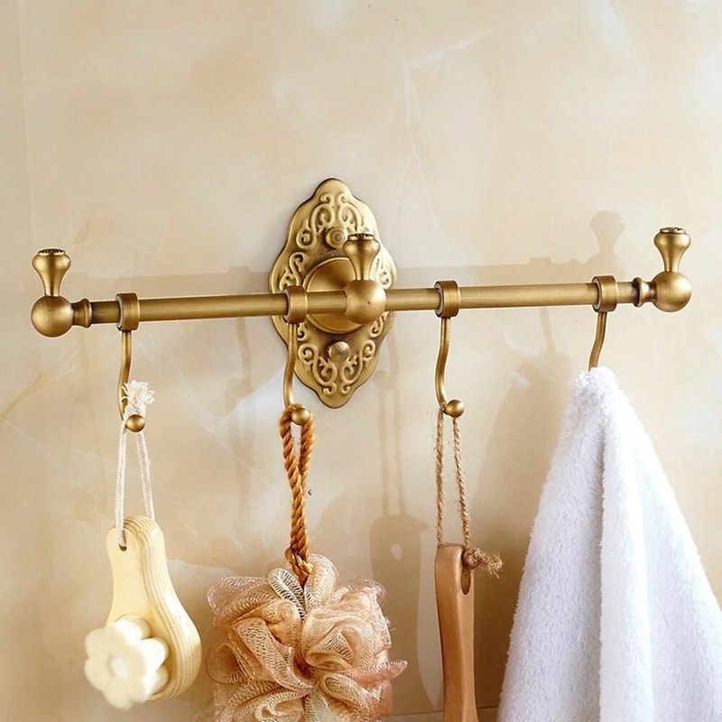 Vintage Brass Towel Rack With Shelf Hook Wall Mounted Towel Bar For Bathroom 3