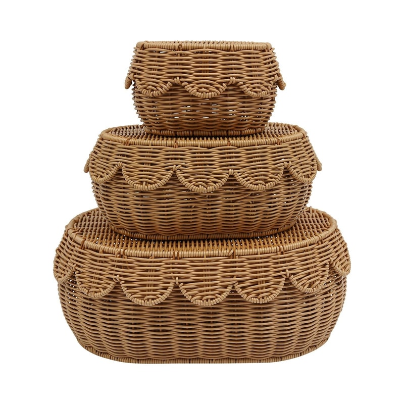 Premium Decorative Rattan Storage Baskets With Lids Stylish Home Organization Set 7
