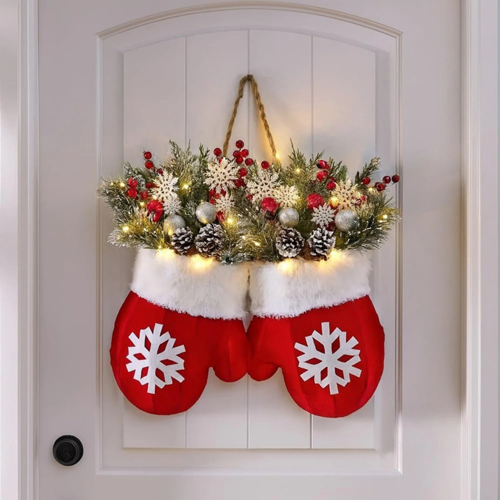 Christmas Garland Creative Glove Shaped Simulated Flower Decor Wreath Window Door Gate Decoration D