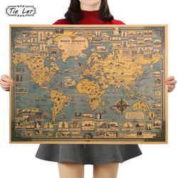 Exquisite Vintage Blue World Map Poster on Elegant Kraft Paper - Stunning Wall Sticker for Artful Decor in Cafes, Homes