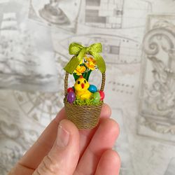 Easter basket for dollhouse. Easter miniature. 1:12.