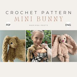 mini bunny snuggler crochet pattern pdf | baby lovey blanket | amigurumi bunny security blanket | easy tutorial