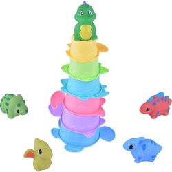 Dinosaur Stacking Cups Toy Cute Baby Bath Toys for Infants 6 to 12 Months Pool Bathtub Toys for Toddlers Boys Girls 1 2