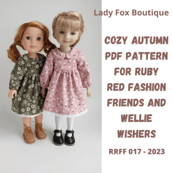Fall dress pattern for Ruby Red Fashion Friends and Wellie Wishers dolls